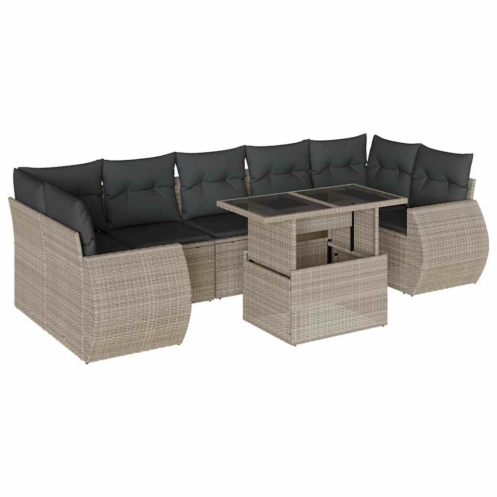 8-dijelni set vrtnih sofa od poliratana s jastucima svjetlosivi