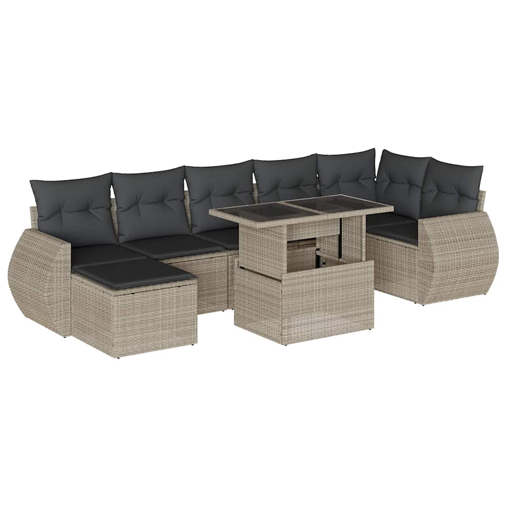 8-dijelni set vrtnih sofa od poliratana s jastucima svjetlosivi