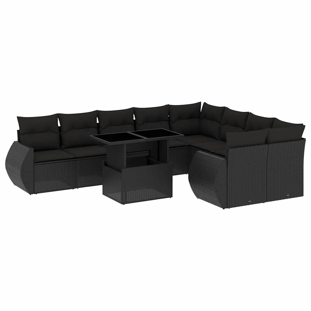 10-dijelni set vrtnih sofa s jastucima crni od poliratana Crna 100 x 55 x 73 cm