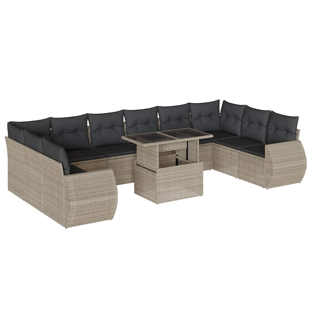 11-dijelni set vrtnih sofa poliratan s jastucima svijetlosivi