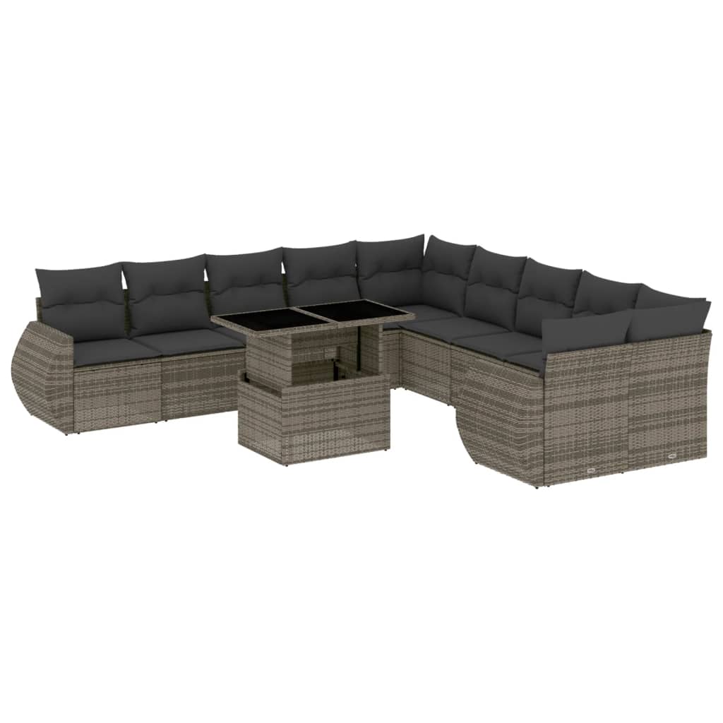 11-dijelni set vrtnih sofa od poliratana s jastucima sivi