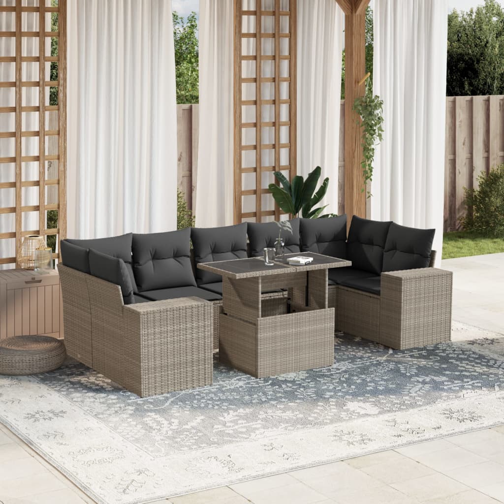 8-dijelni set vrtnih sofa od poliratana s jastucima svjetlosivi