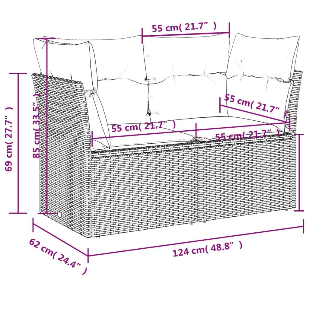 9-dijelni set vrtnih sofa od poliratana s jastucima sivi