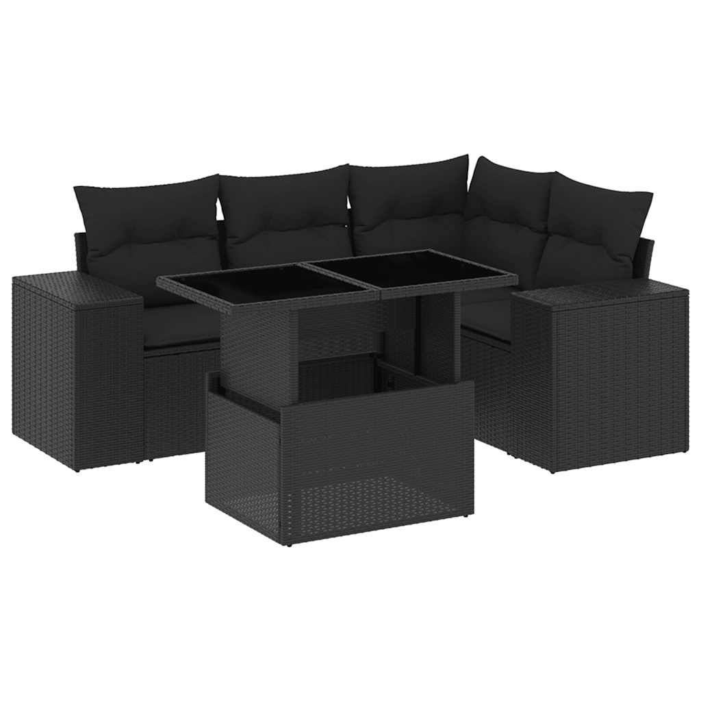 5-dijelna vrtna garnitura od poliratana s jastucima crna 100 x 55 x 73 cm