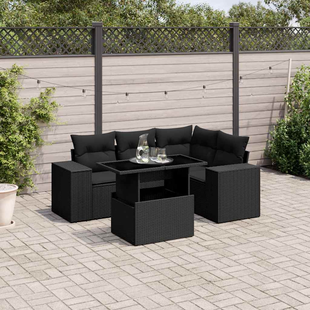 5-dijelna vrtna garnitura od poliratana s jastucima crna 100 x 55 x 73 cm