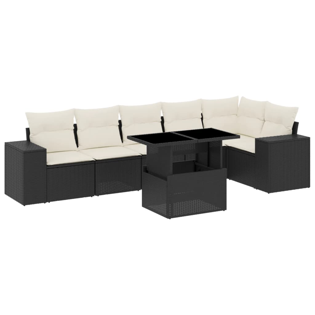 7-dijelni set vrtnih sofa od poliratana s jastucima crni Crna 100 x 55 x 73 cm