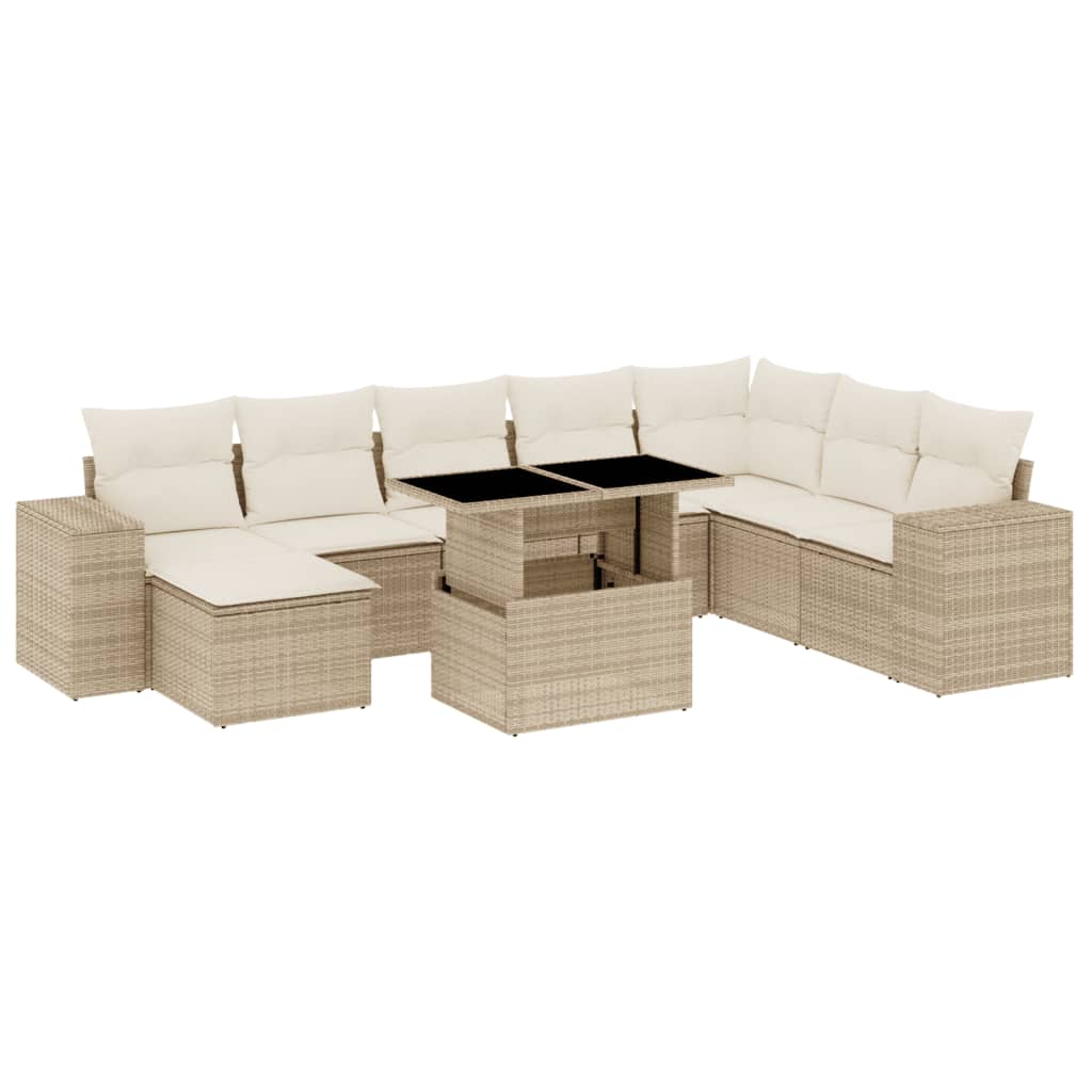 9-dijelni set vrtnih sofa s jastucima bež od poliratana