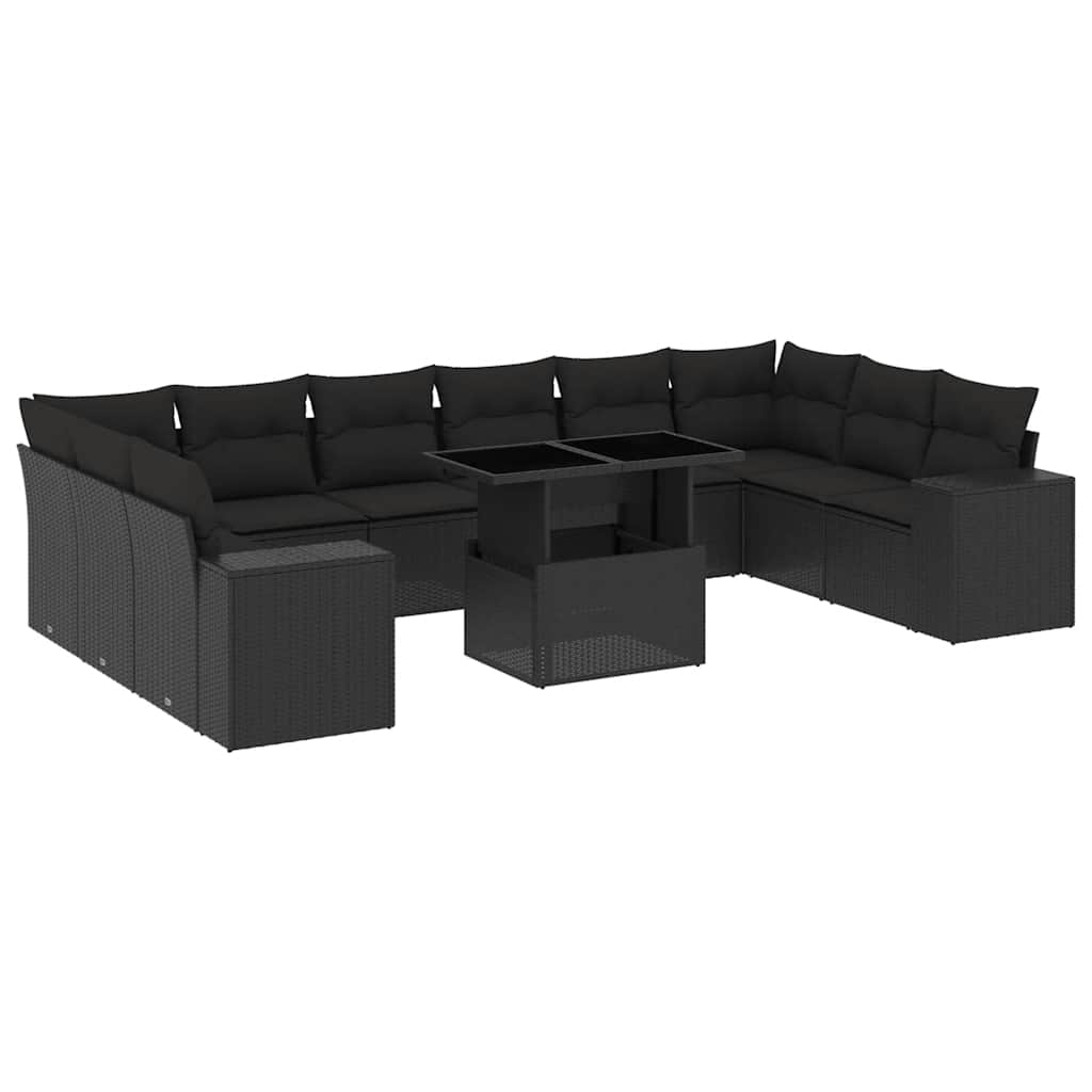 11-dijelni set vrtnih sofa od poliratana s jastucima crni Crna 100 x 55 x 73 cm