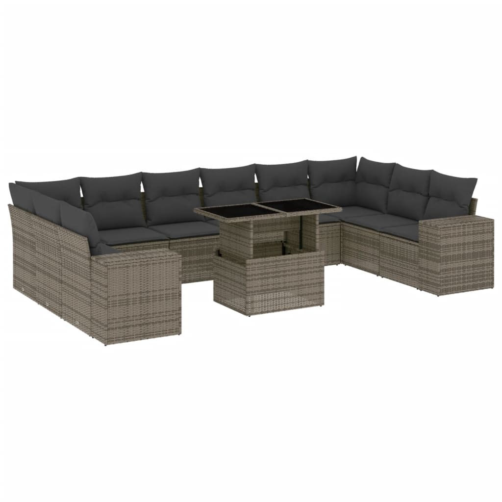 11-dijelni set vrtnih sofa od poliratana s jastucima sivi