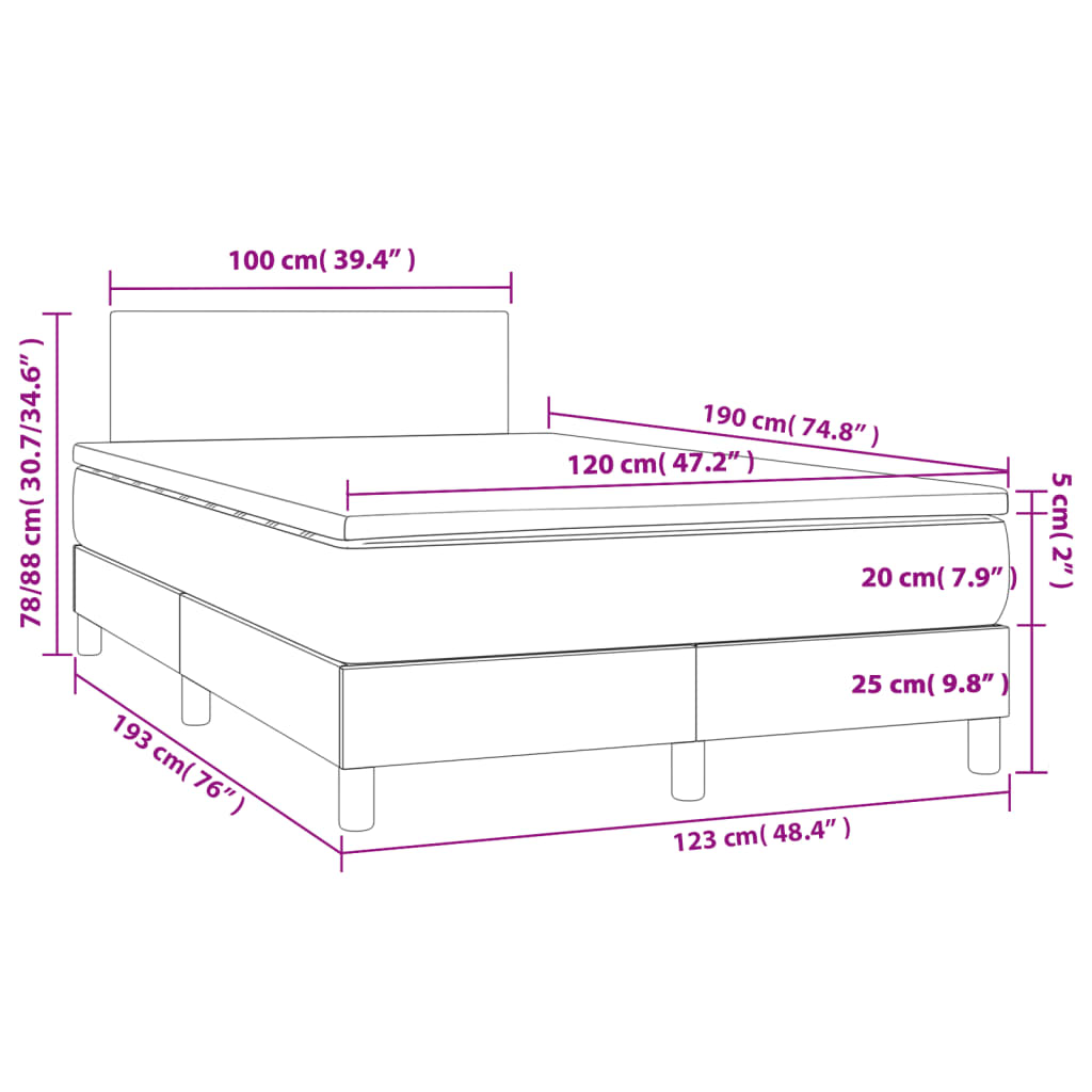 Krevet box spring s madracem crni 120 x 190 cm od tkanine
