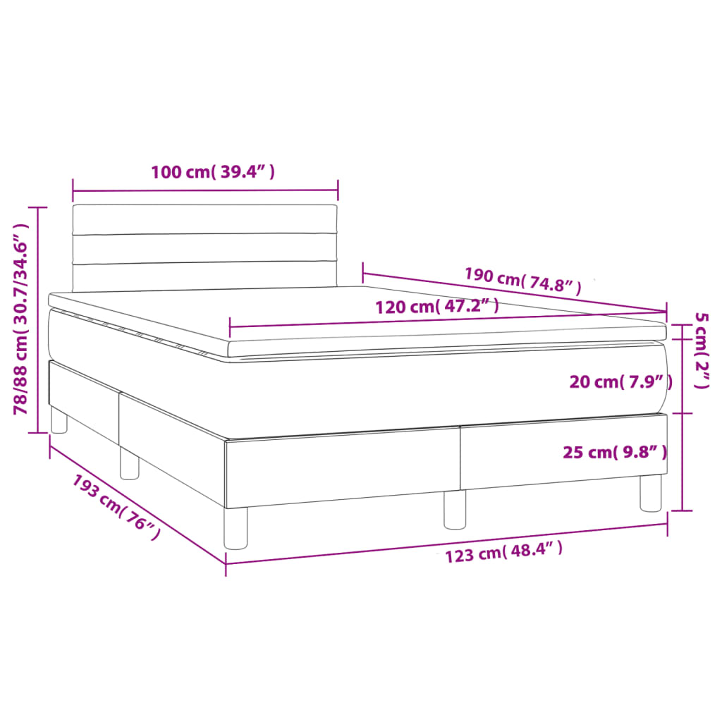 Krevet box spring s madracem tamnosivi 120 x 190 cm tkanina