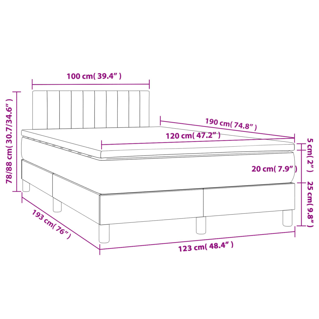 Krevet box spring s madracem tamnosivi 120 x 190 cm tkanina