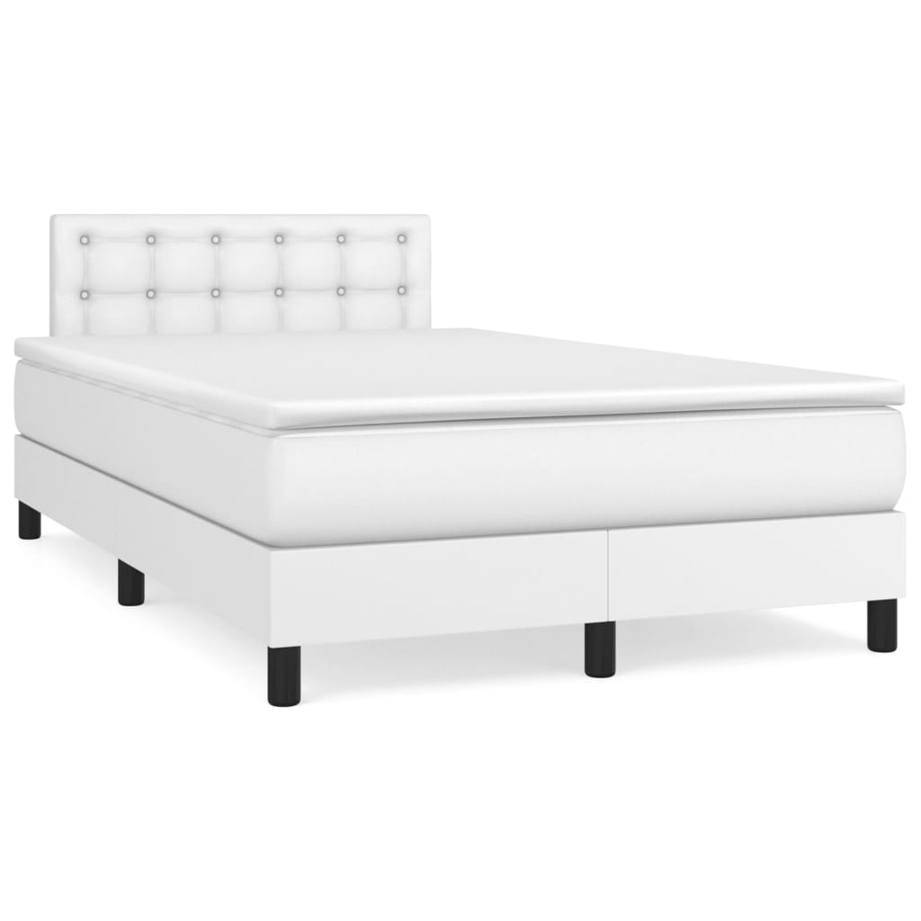 Krevet box spring s madracem bijeli 120x190 cm od umjetne kože