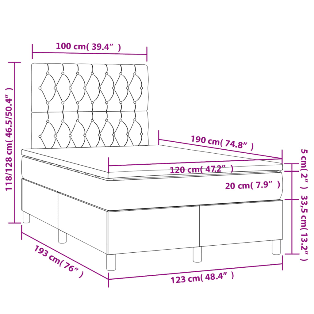 Krevet box spring s madracem tamnosmeđi 120 x 190 cm od tkanine