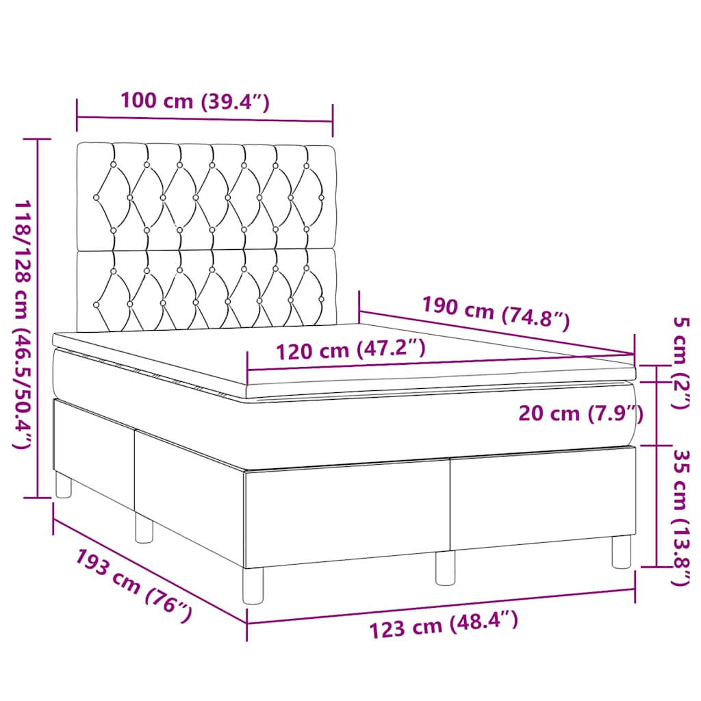 Krevet box spring s madracem crni 120 x 190 cm od tkanine