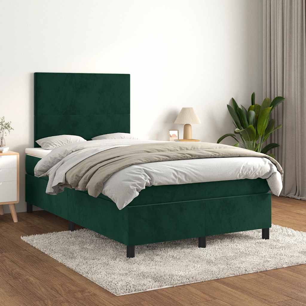 Krevet box spring s madracem tamnozeleni 120x190 cm baršunasti