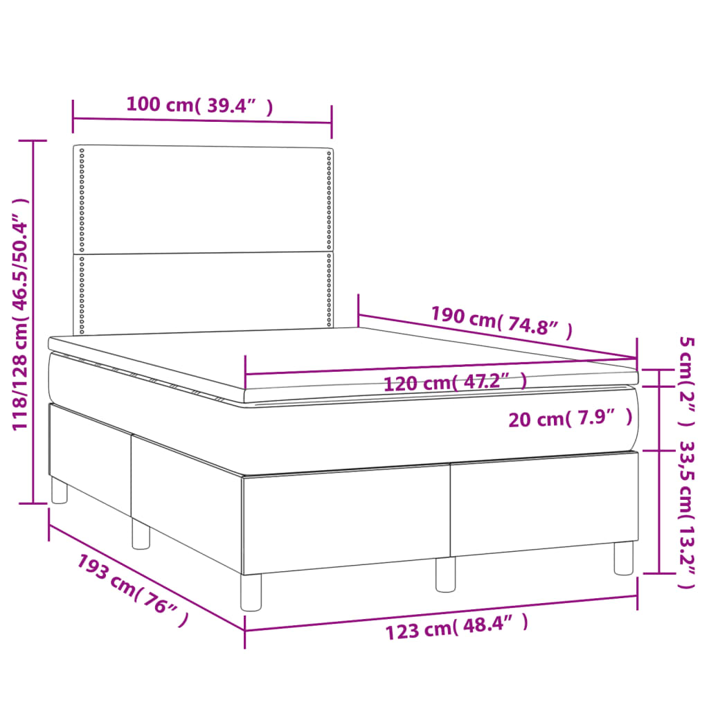 Krevet box spring s madracem tamnosivi 120 x 190 cm baršun