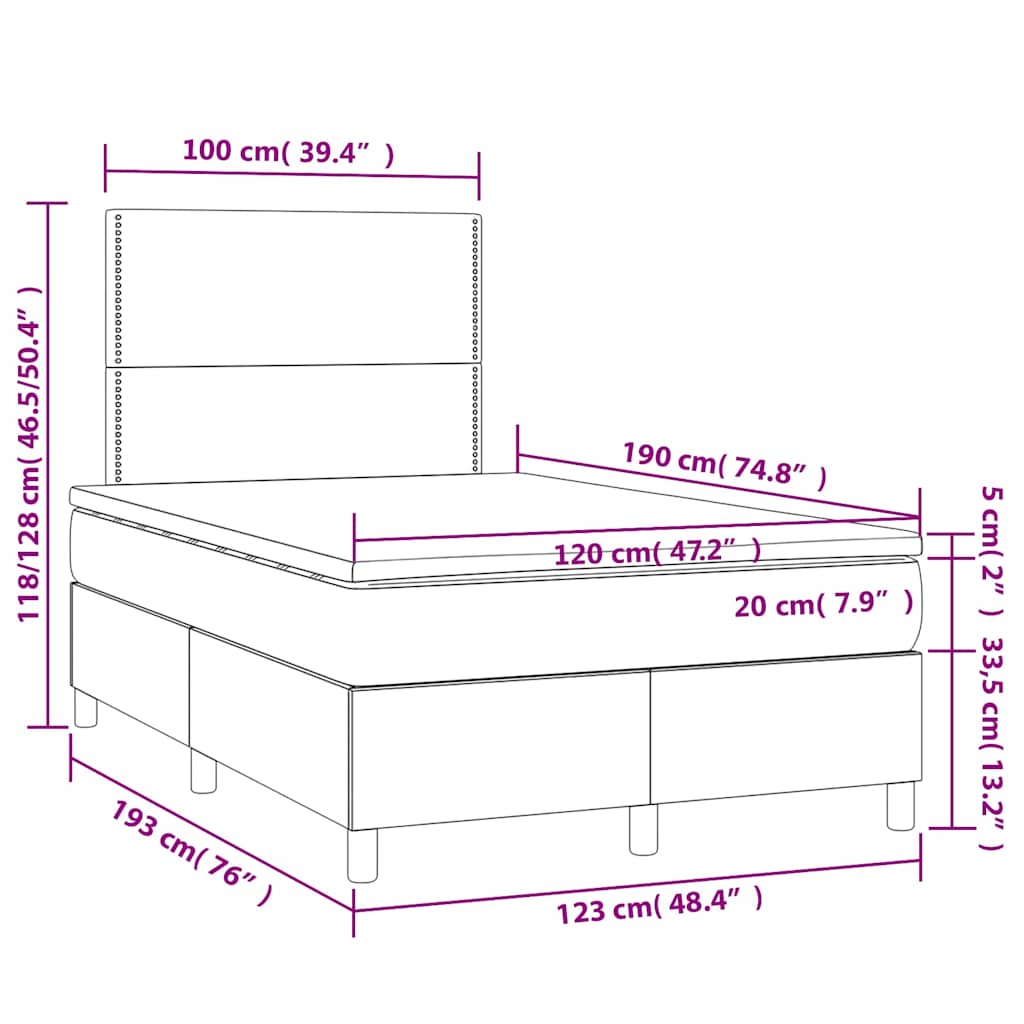 Krevet box spring s madracem tamnozeleni 120x190 cm baršunasti