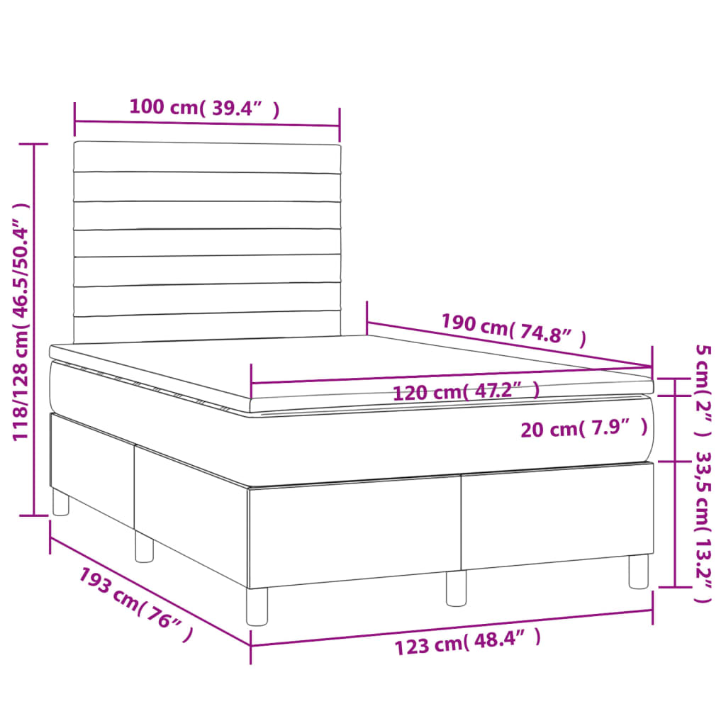 Krevet box spring s madracem tamnosivi 120 x 190 cm baršun