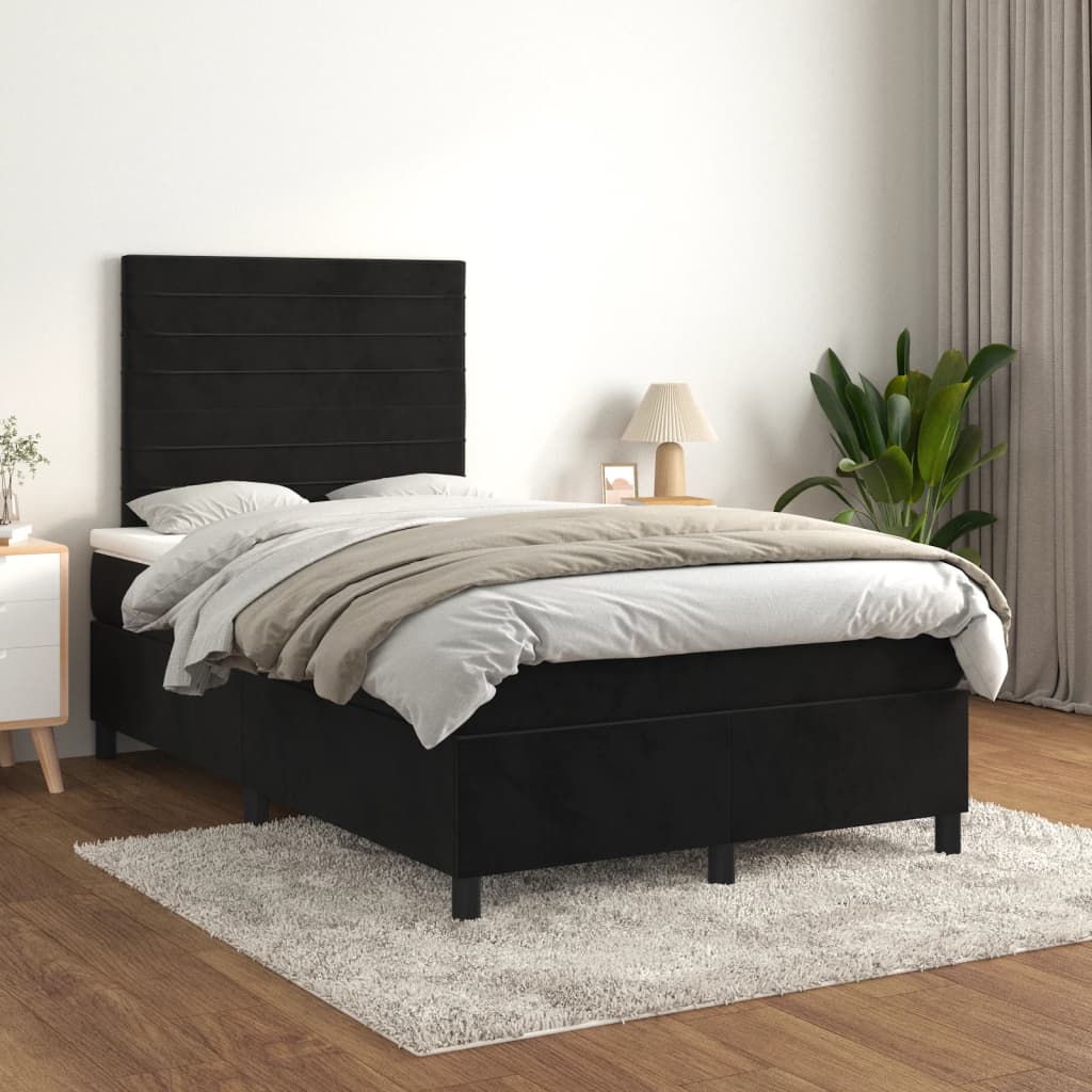 Krevet box spring s madracem crni 120 x 190 cm baršunasti