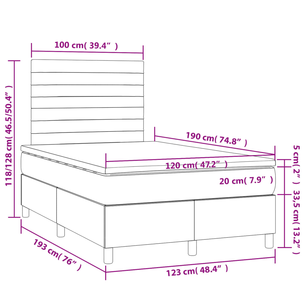 Krevet box spring s madracem crni 120 x 190 cm baršunasti