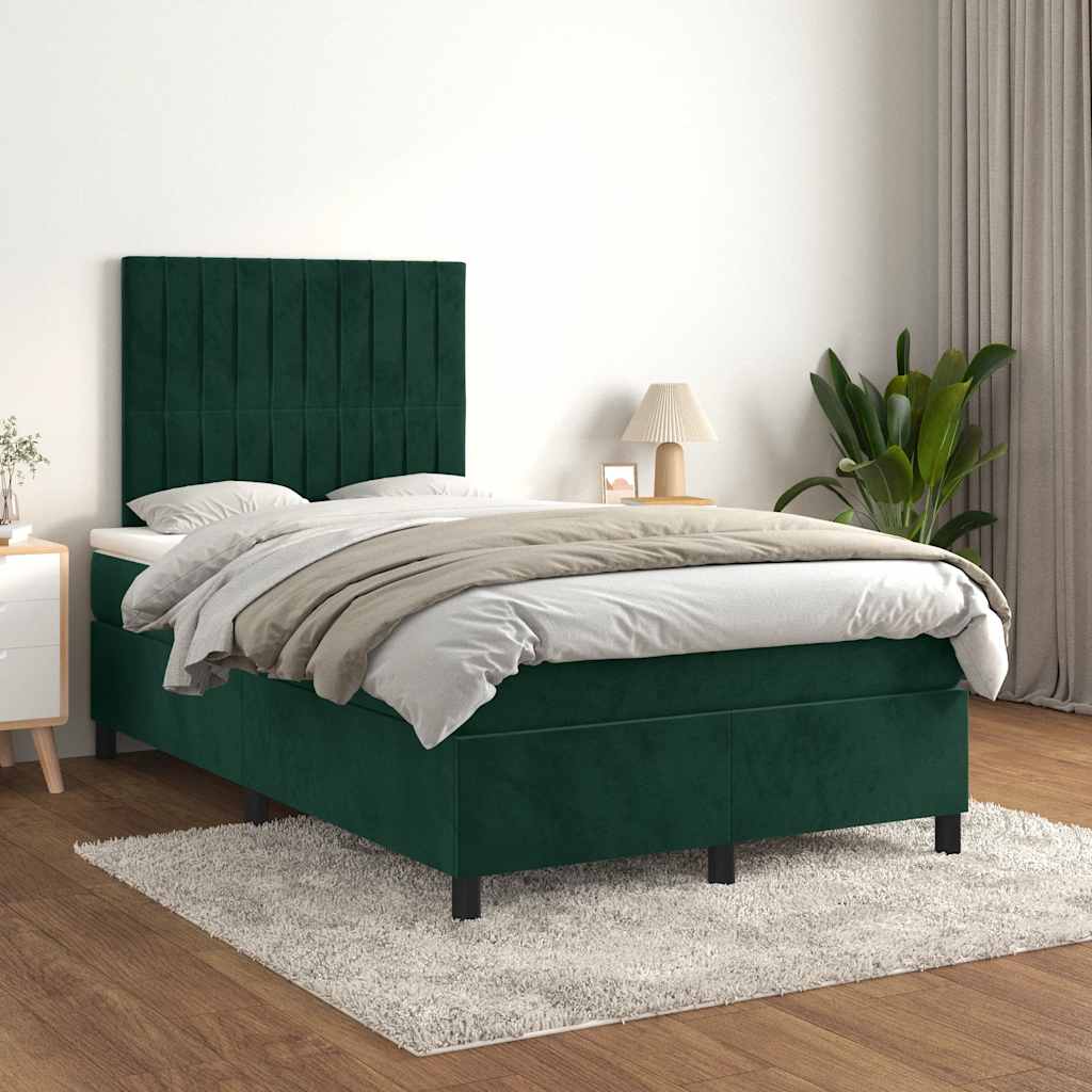Krevet box spring s madracem tamnozeleni 120x190 cm baršunasti