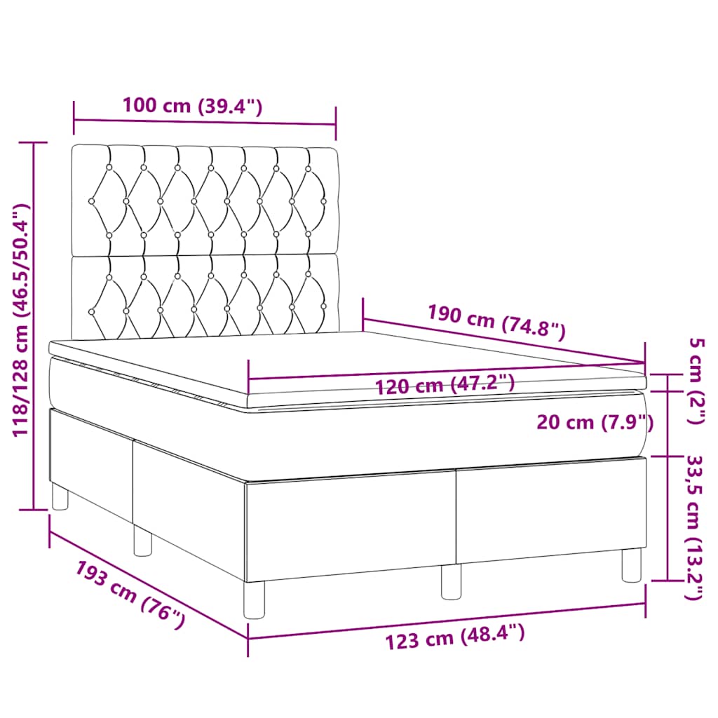 Krevet box spring s madracem crni 120 x 190 cm baršunasti