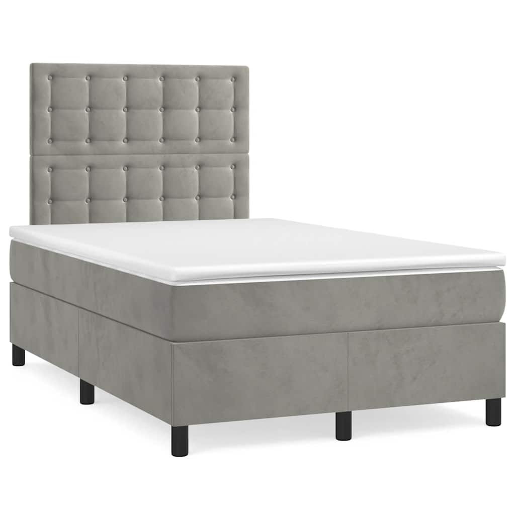 Krevet s oprugama i madracem svjetlosivi 120x190 cm baršunasti