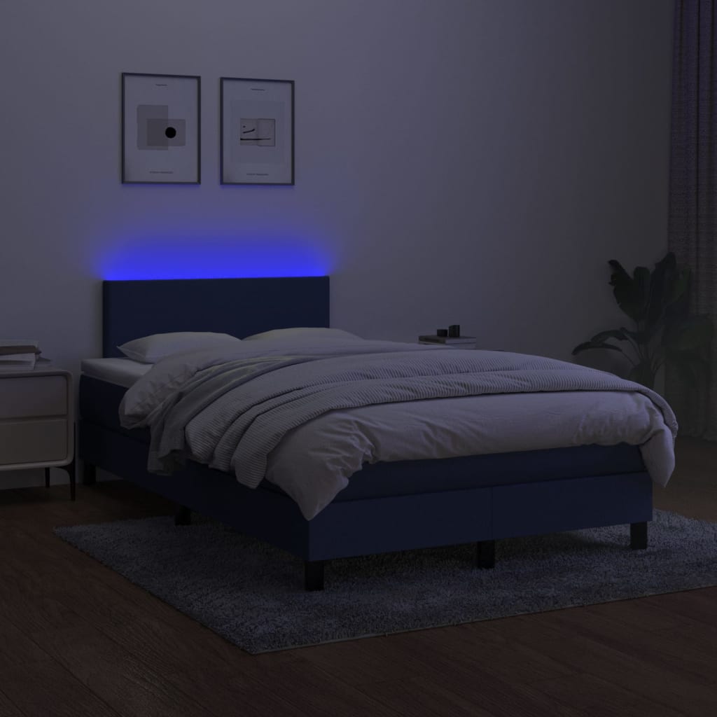 Krevet s oprugama i madracem LED plavi 120 x 190 cm od tkanine