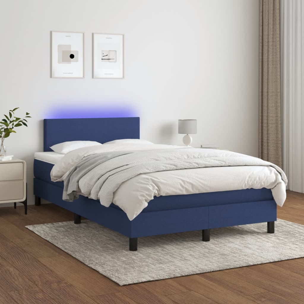 Krevet s oprugama i madracem LED plavi 120 x 190 cm od tkanine