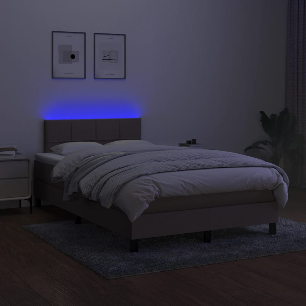 Krevet s oprugama i madracem LED smeđesivi 120x190cm od tkanine