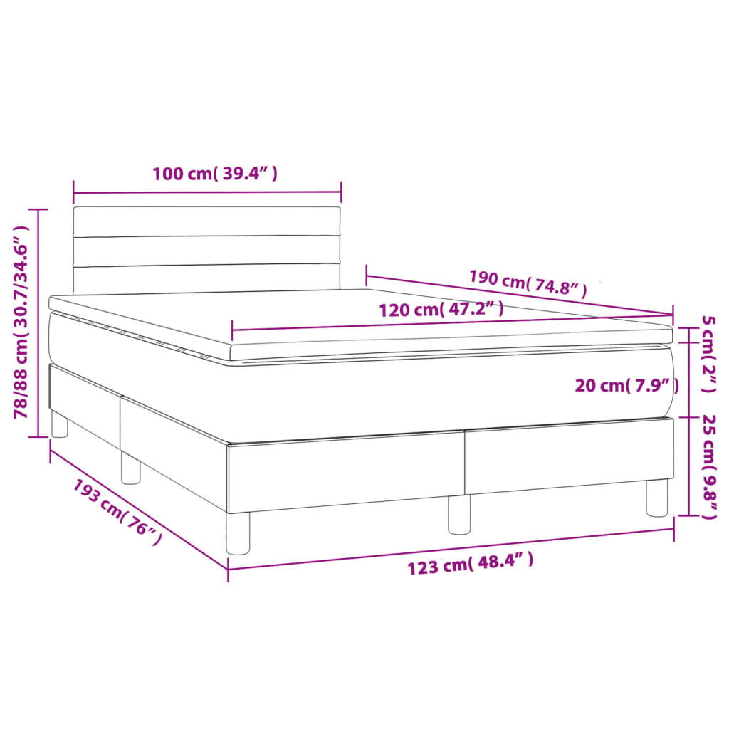 Krevet box spring s madracem LED tamnosivi 120 x 190 cm tkanina