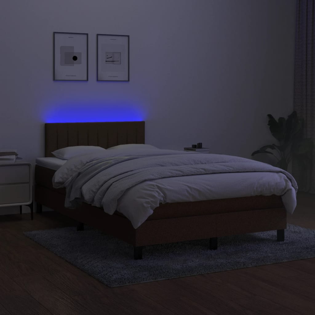 Krevet s oprugama i madracem LED tamnosmeđi 120x190 cm tkanina