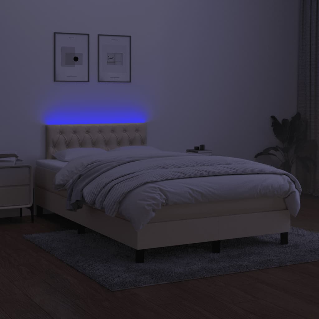 Krevet s oprugama i madracem LED krem 120 x 190 cm od tkanine