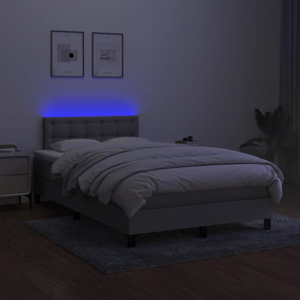 Krevet s oprugama i madracem LED svjetlosivi 120x190 cm tkanina