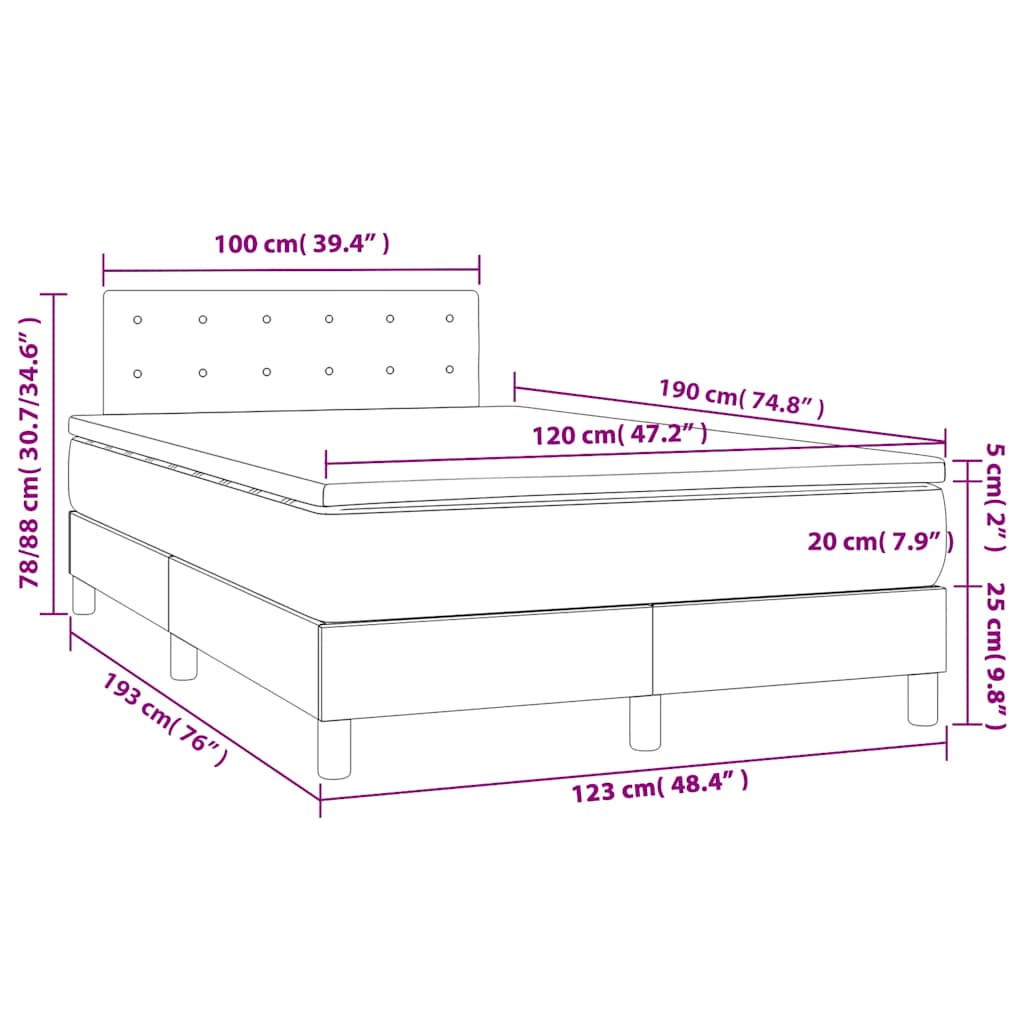 Krevet box spring s madracem LED crni 120 x 190 cm od tkanine