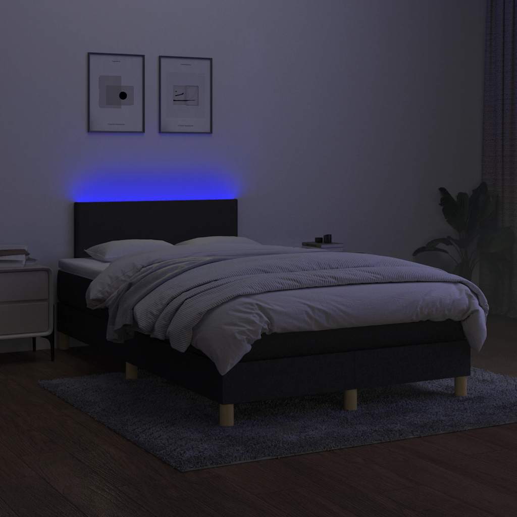 Krevet box spring s madracem LED crni 120 x 190 cm od tkanine