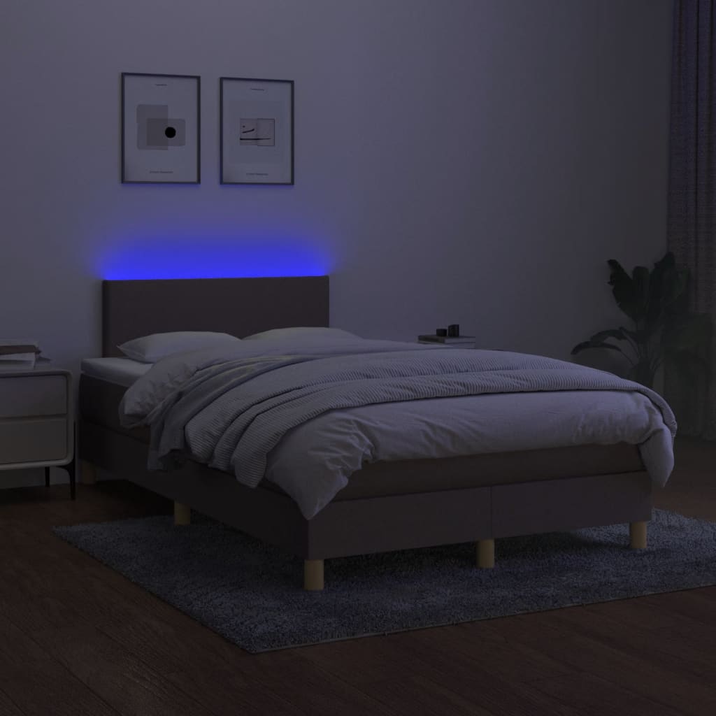 Krevet s oprugama i madracem LED smeđesivi 120x190cm od tkanine