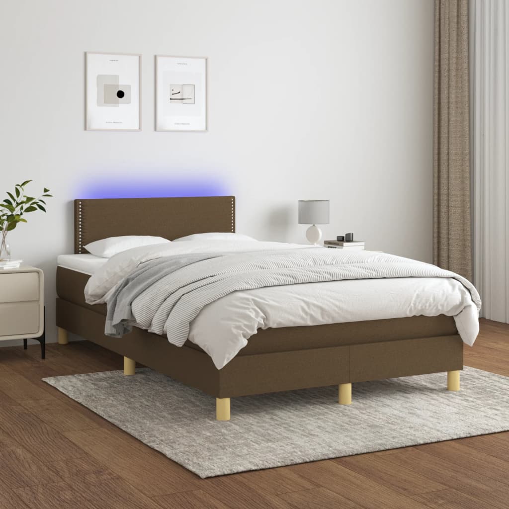 Krevet s oprugama i madracem LED tamnosmeđi 120x190 cm tkanina