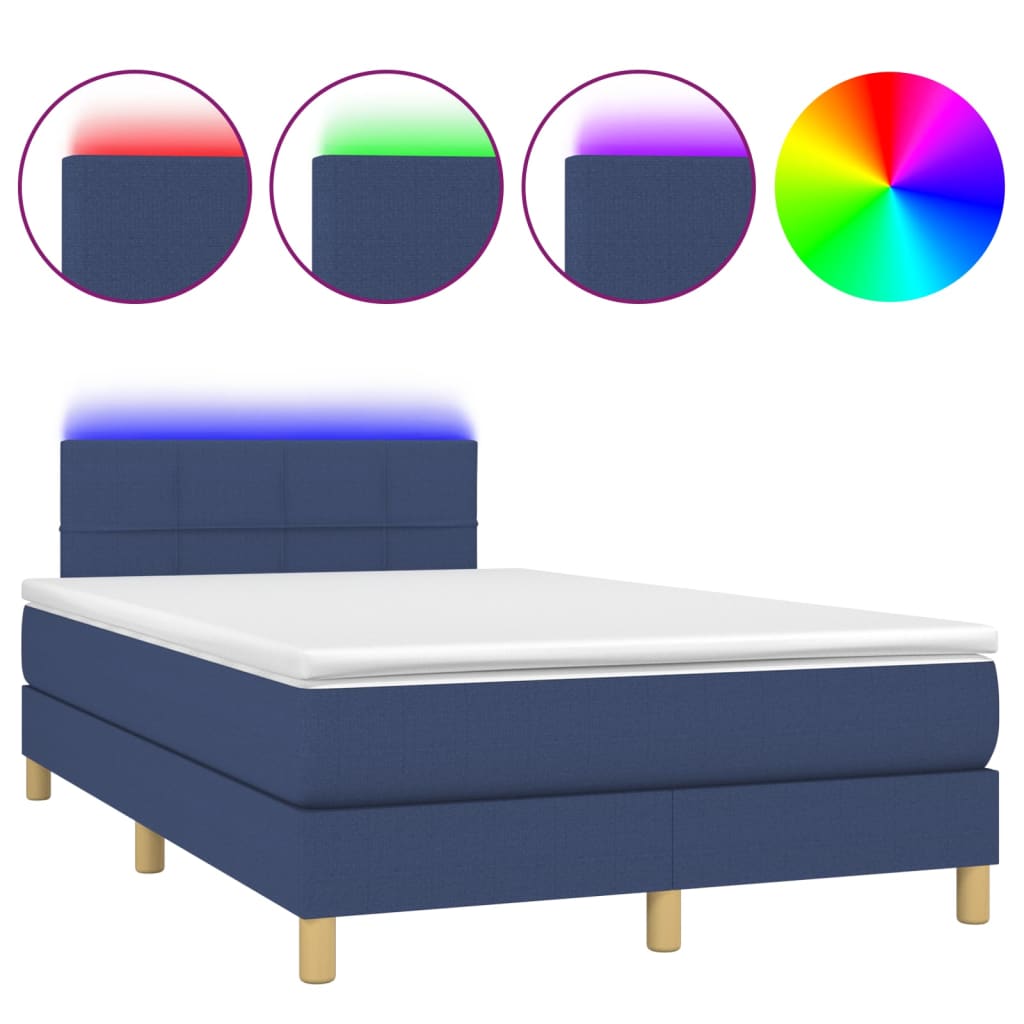 Krevet s oprugama i madracem LED plavi 120 x 190 cm od tkanine