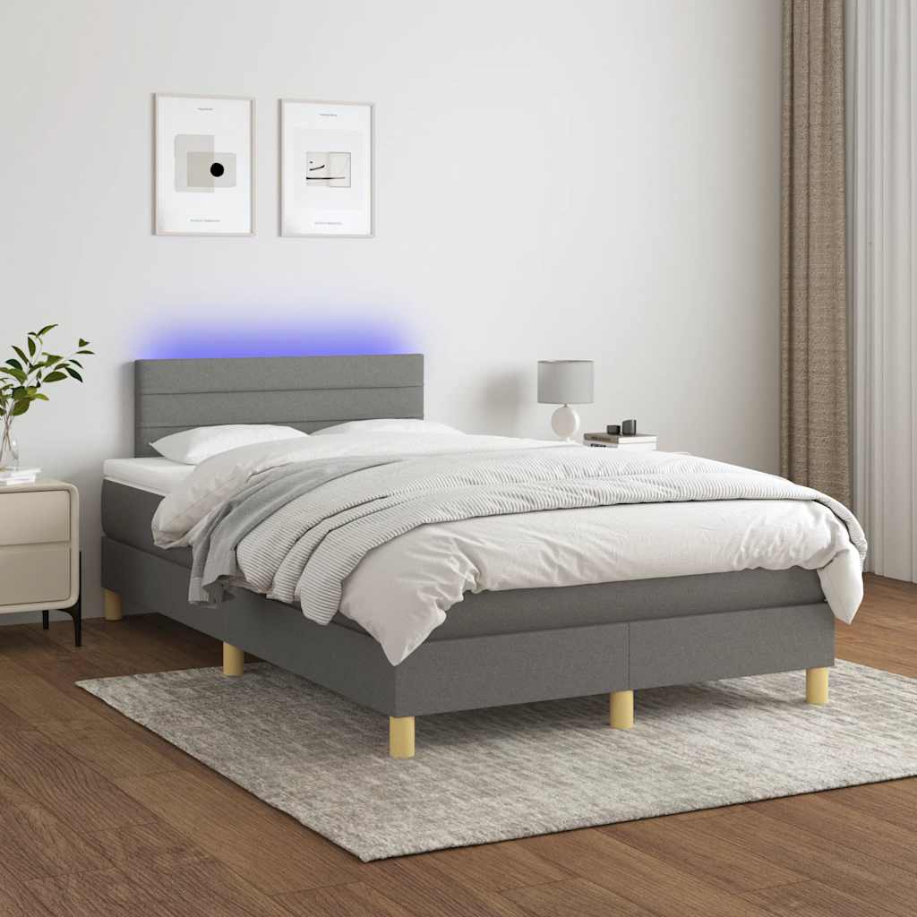 Krevet box spring s madracem LED tamnosivi 120 x 190 cm tkanina