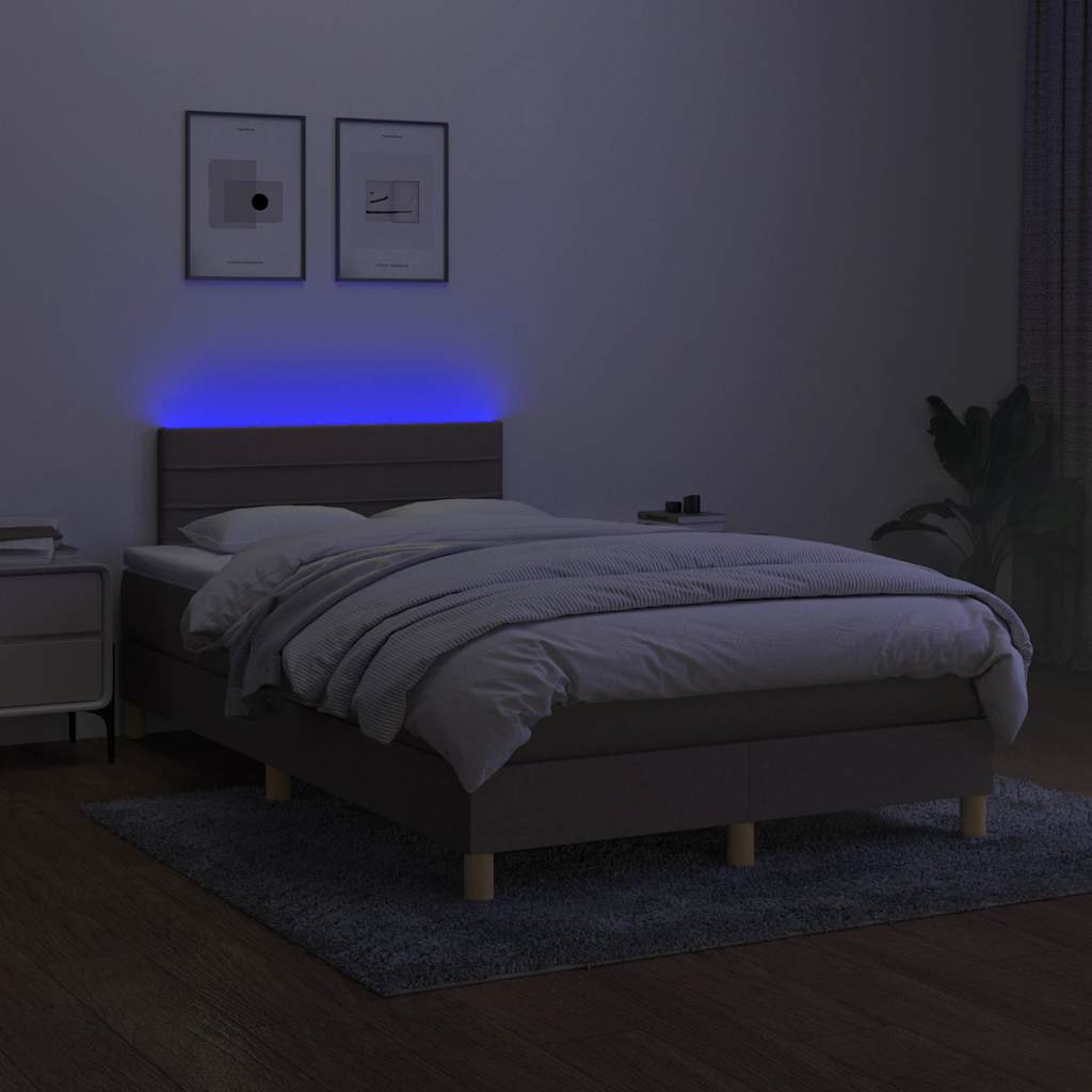Krevet s oprugama i madracem LED smeđesivi 120x190cm od tkanine