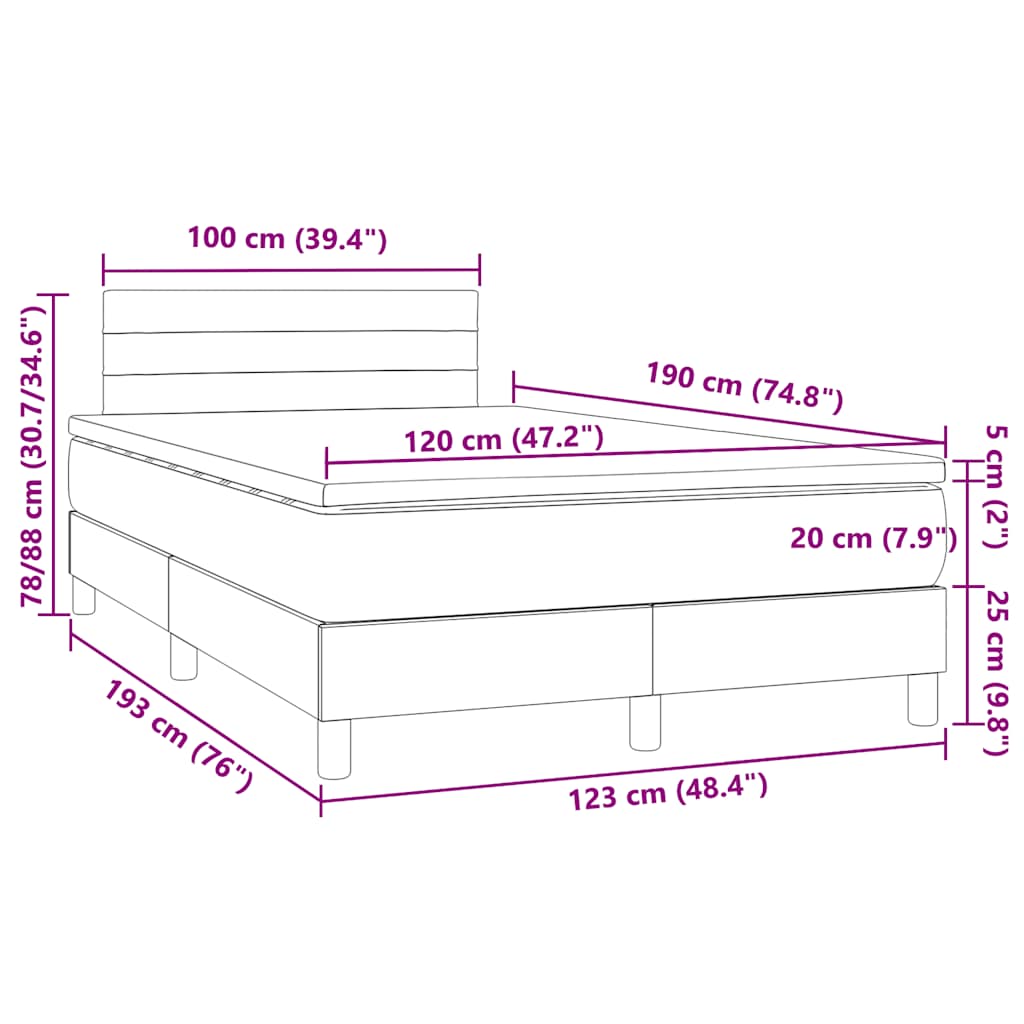 Krevet s oprugama i madracem LED plavi 120 x 190 cm od tkanine
