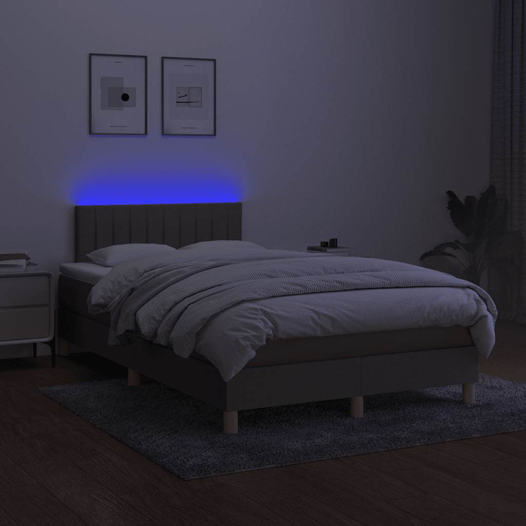 Krevet s oprugama i madracem LED smeđesivi 120x190cm od tkanine