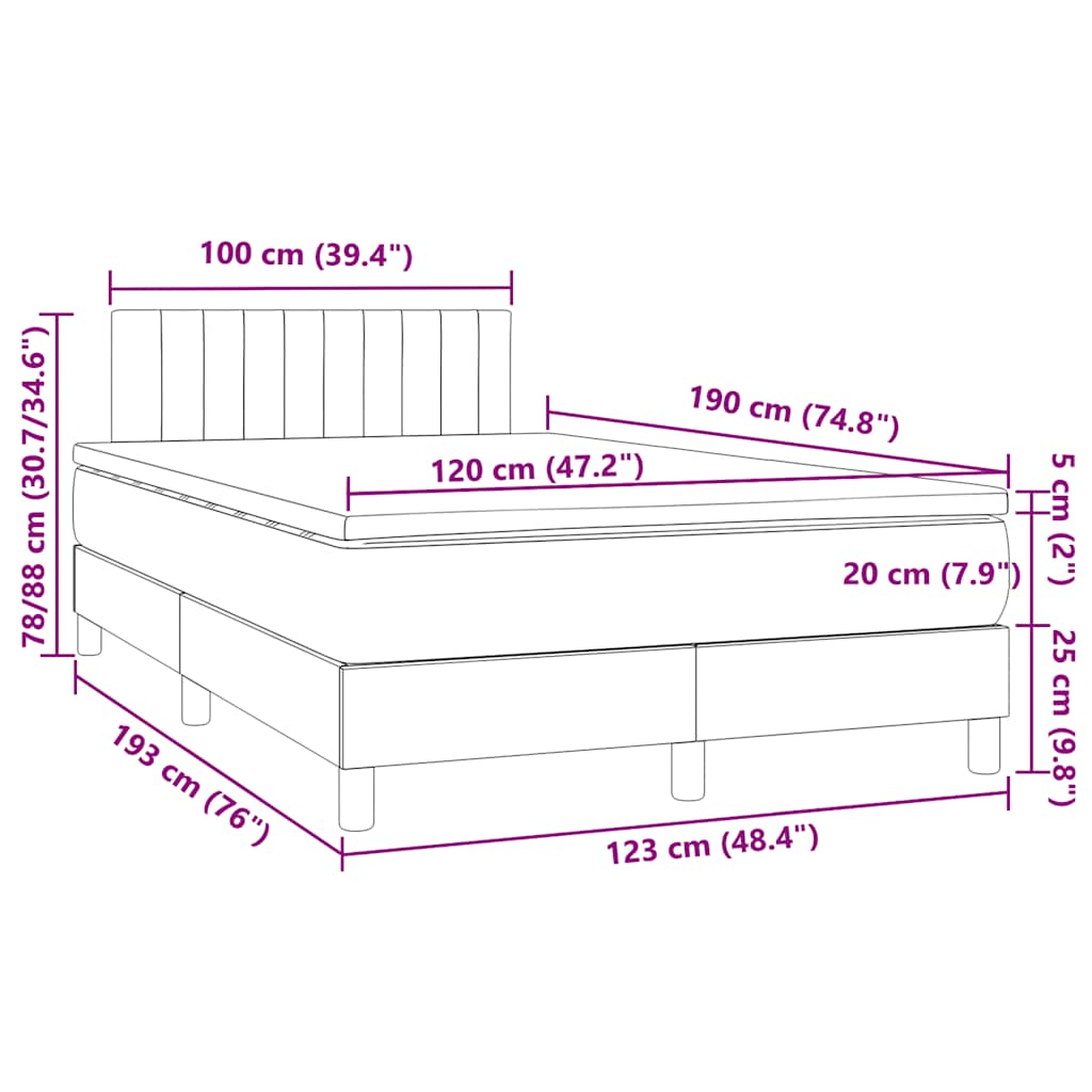 Krevet s oprugama i madracem LED smeđesivi 120x190cm od tkanine