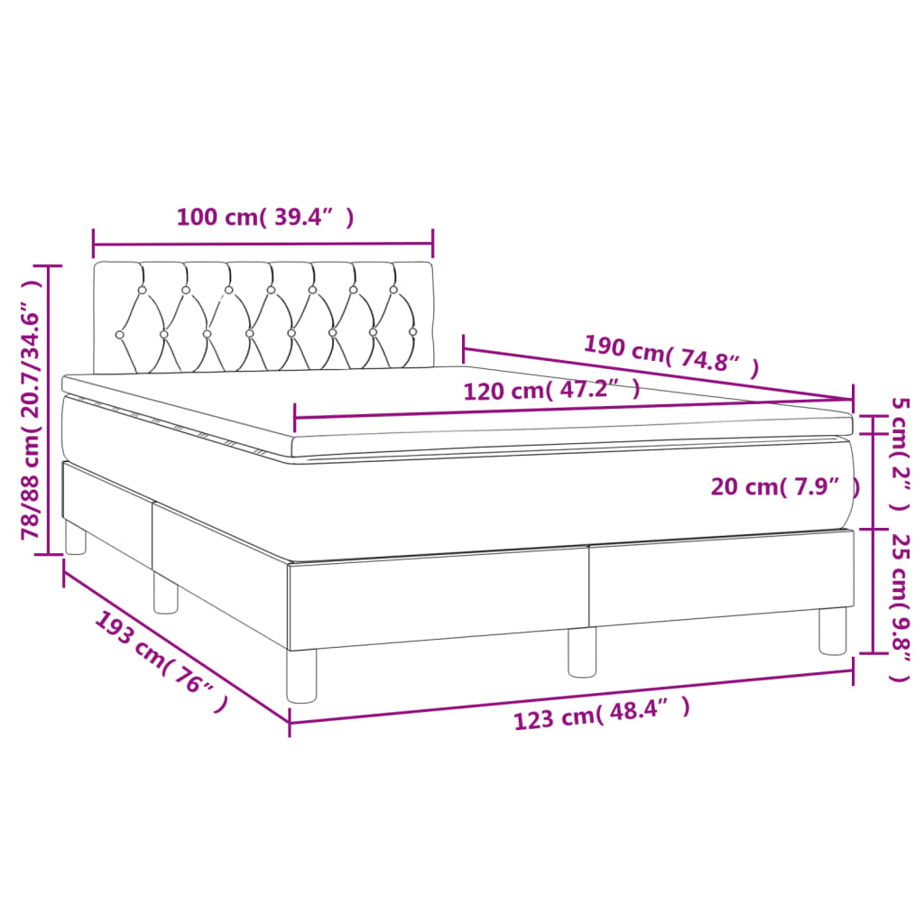 Krevet box spring s madracem LED tamnosivi 120 x 190 cm tkanina
