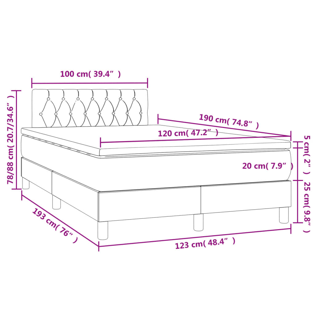 Krevet s oprugama i madracem LED smeđesivi 120x190cm od tkanine
