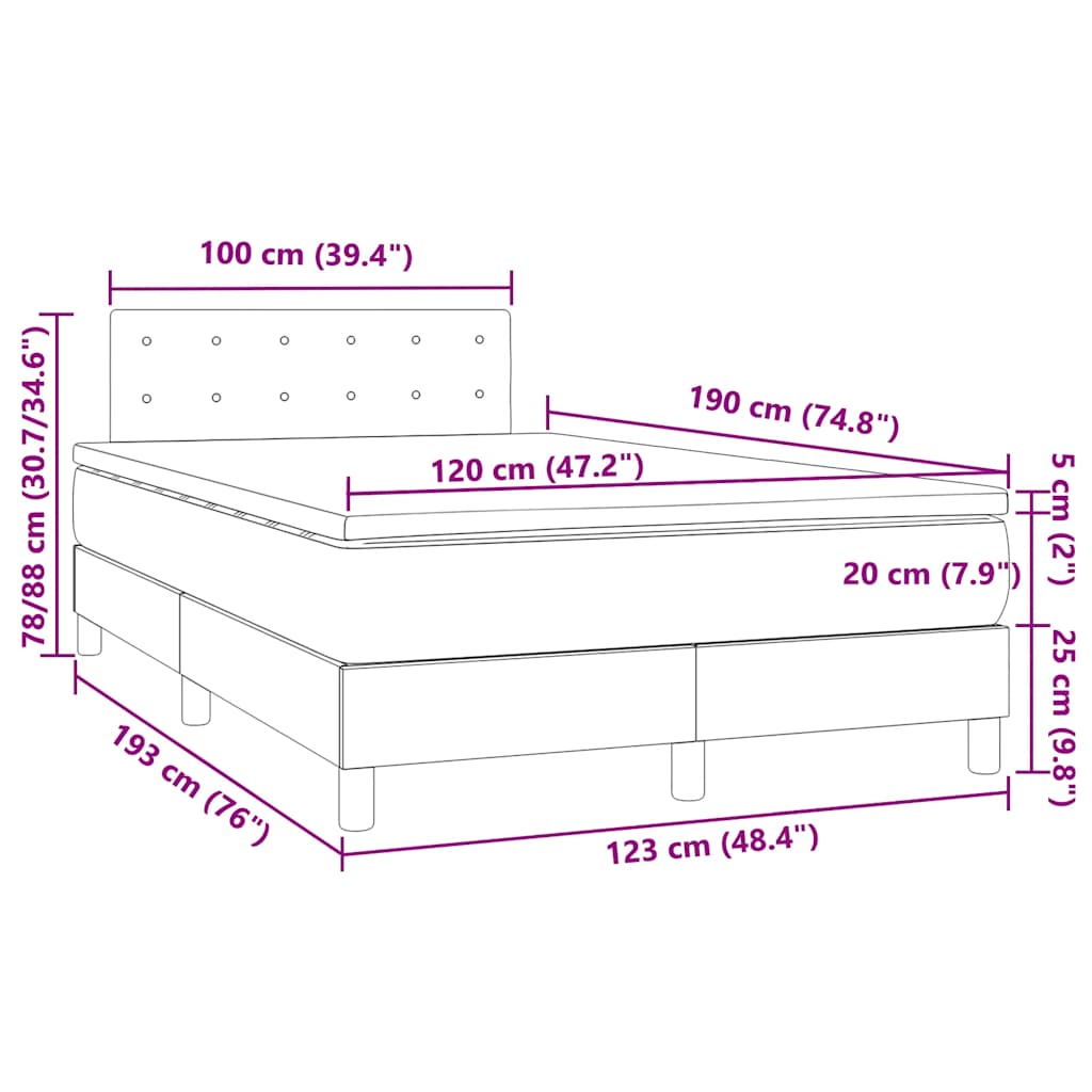Krevet box spring s madracem LED crni 120 x 190 cm od tkanine