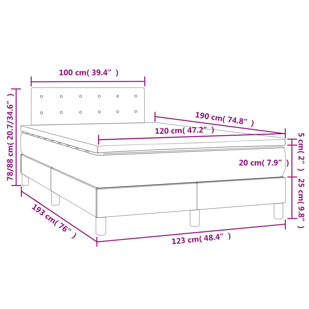 Krevet s oprugama i madracem LED plavi 120 x 190 cm od tkanine