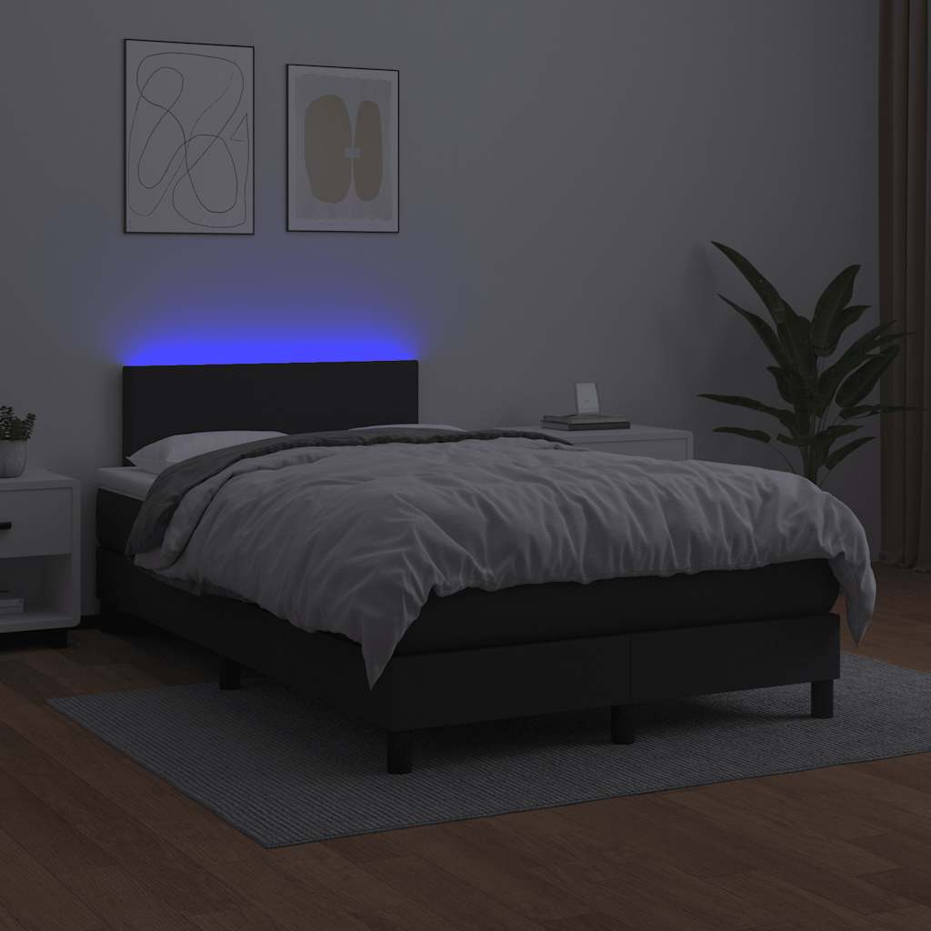 Krevet box spring s madracem LED crni 120 x 190 cm umjetna koža
